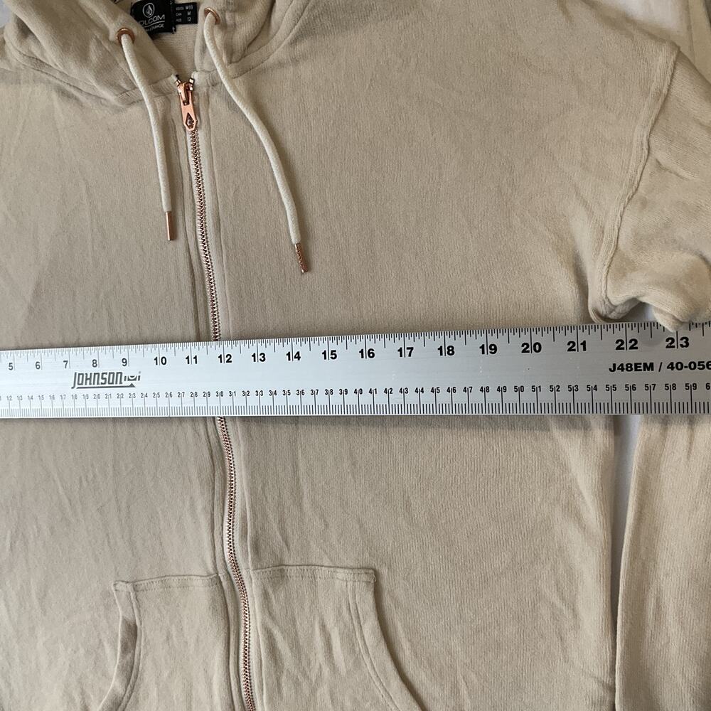 Volcom Women Hoodie Jacket M Beige Lounge Logo Zipper Drawstring Long Sleeve - Picture 5 of 9